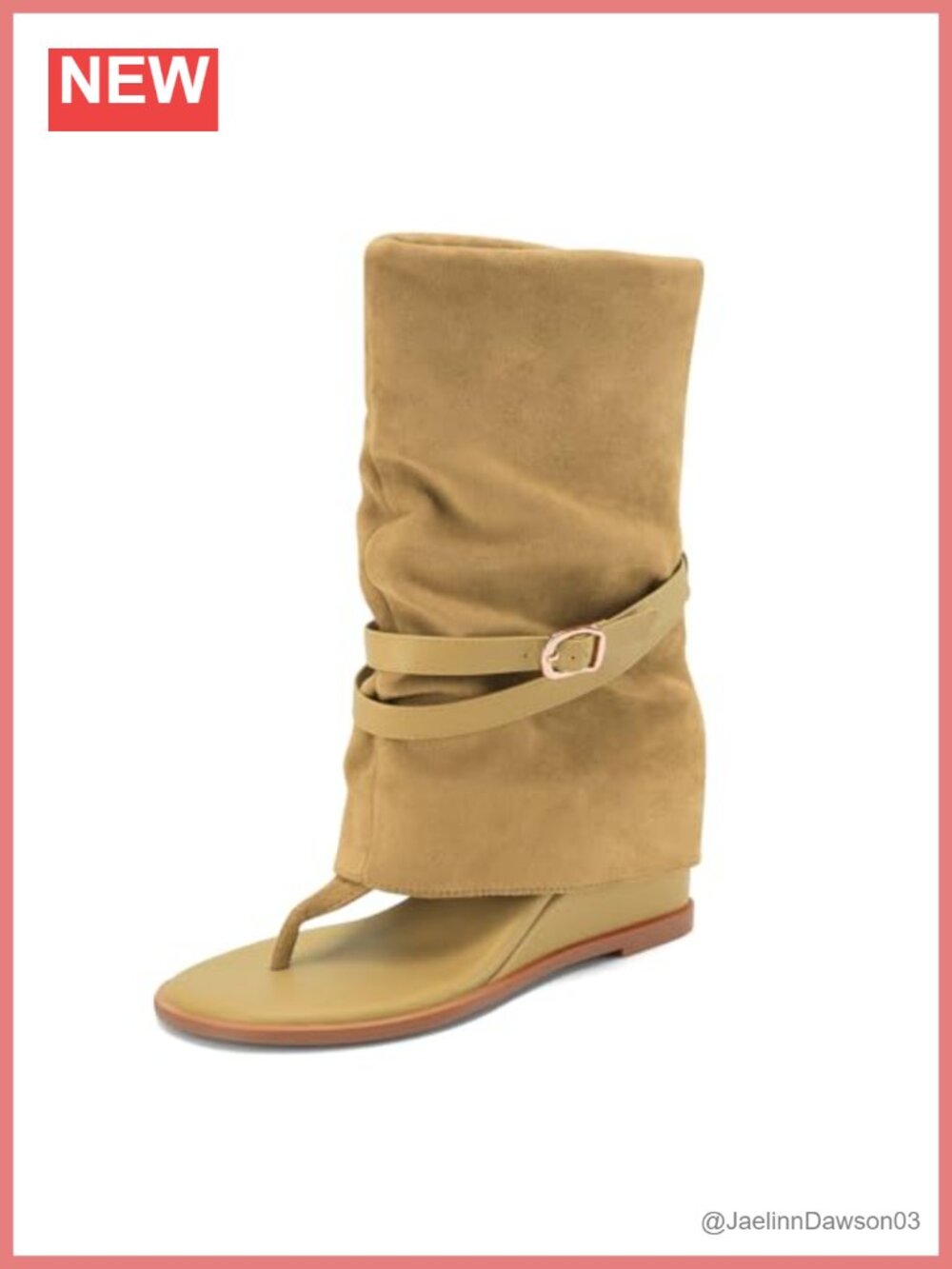 Suede Thong Wedge Heel Sandals Mid Calf Slouchy Boots Open Toe